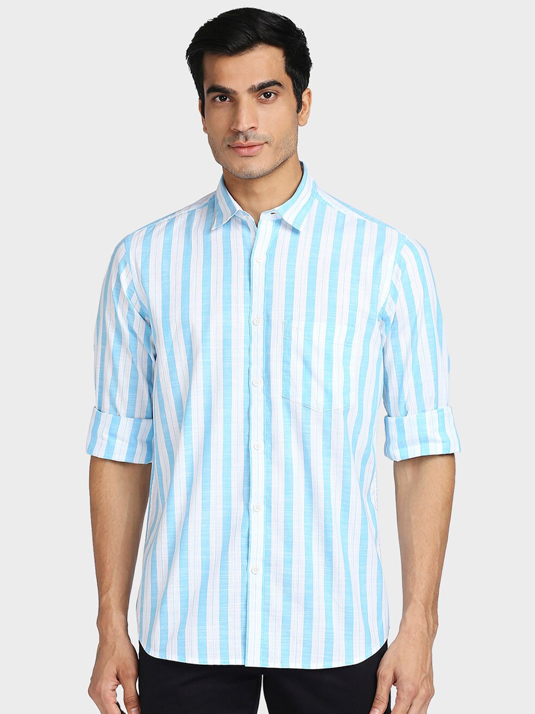 

ColorPlus Men Blue Tailored Fit Striped Casual Shirt