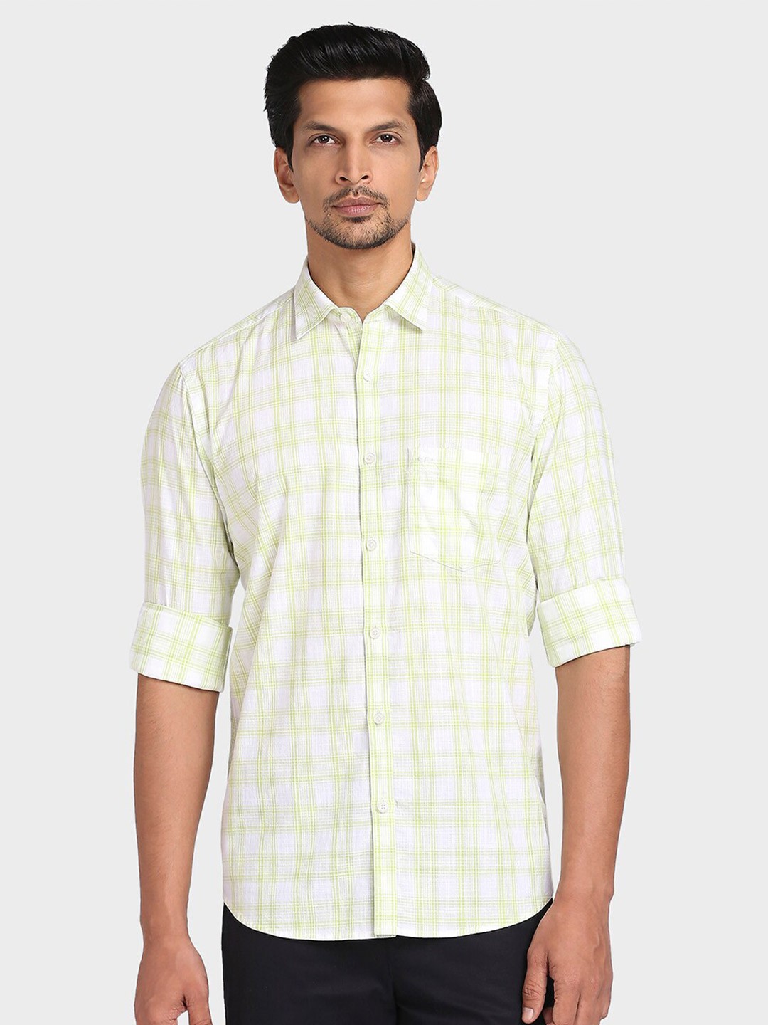 

ColorPlus Men Green Tailored Fit Checked Casual Shirt