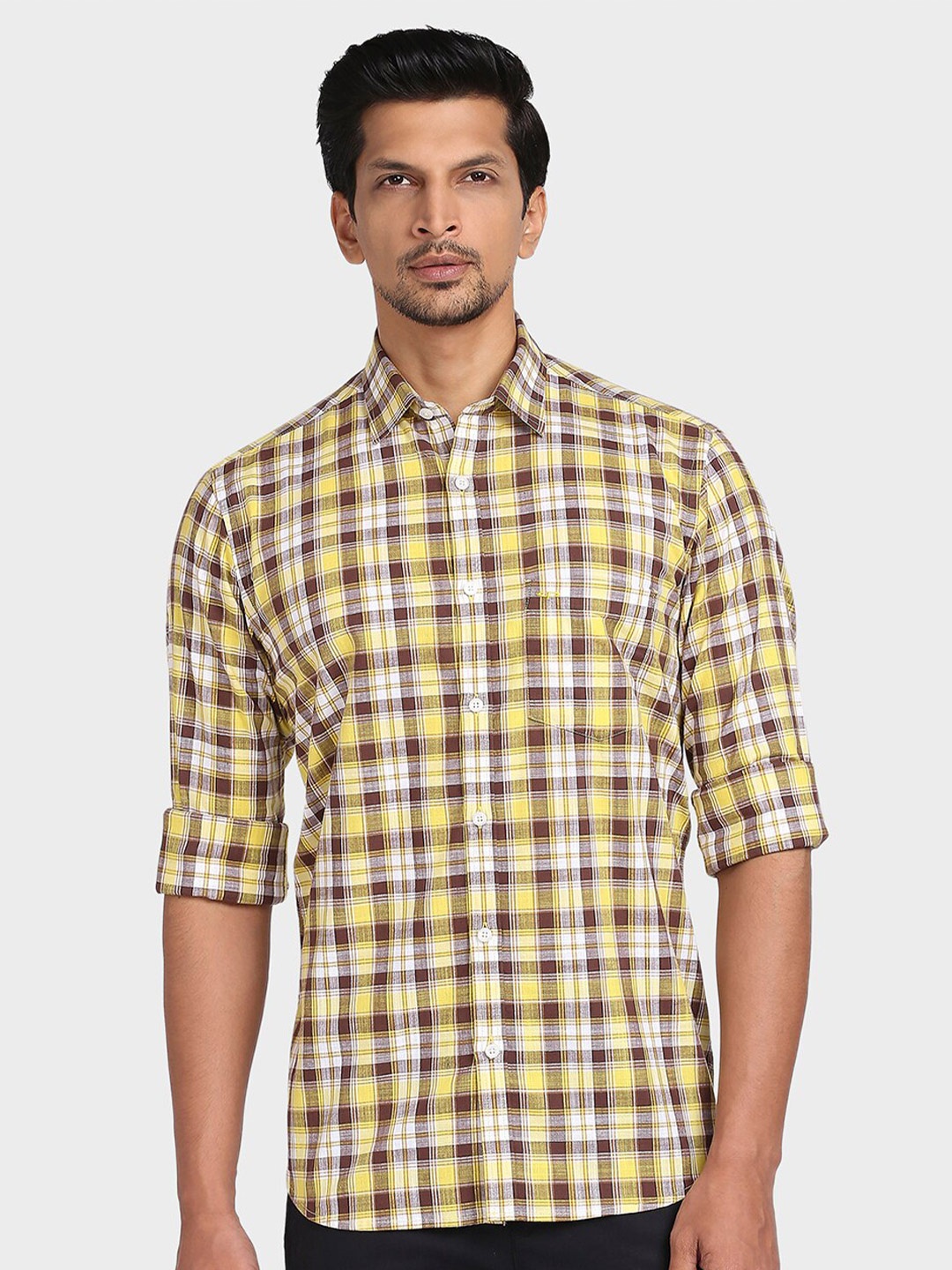 

ColorPlus Men Yellow Tailored Fit Checked Casual Shirt
