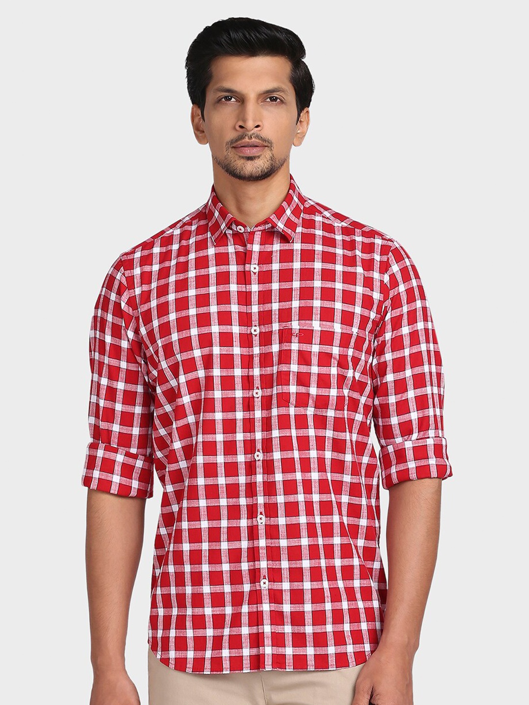 

ColorPlus Men Red Tailored Fit Checked Casual Shirt