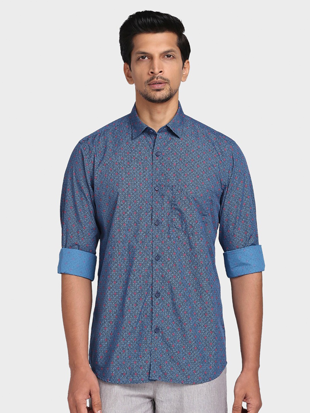 

ColorPlus Men Blue Tailored Fit Printed Cotton Casual Shirt