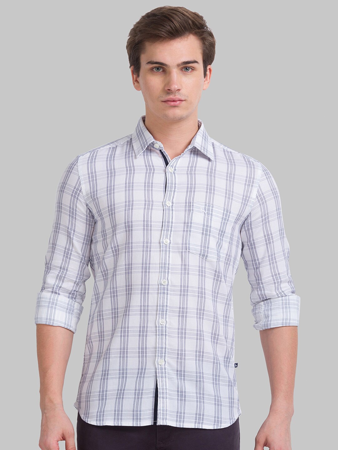 

Parx Men White Slim Fit Tartan Checks Checked Casual Shirt