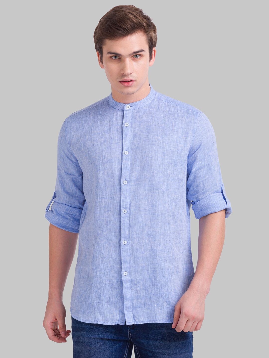 

Parx Men Blue Slim Fit Printed Pure Cotton Casual Shirt