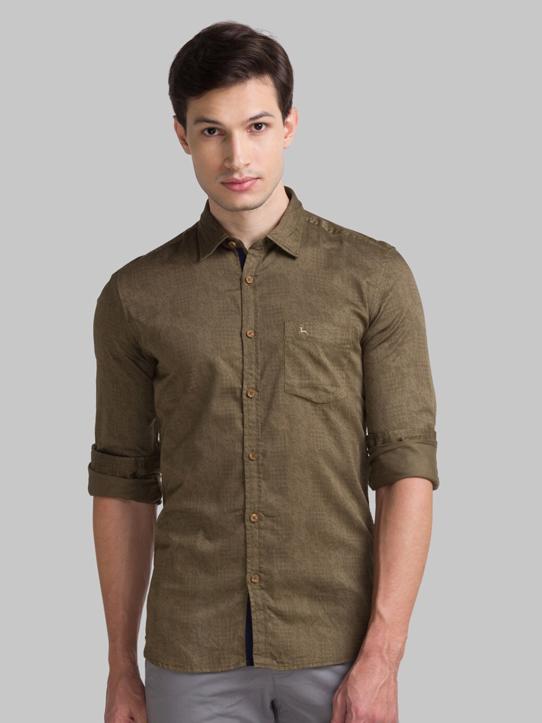 

Parx Men Beige Slim Fit Pure Cotton Casual Shirt