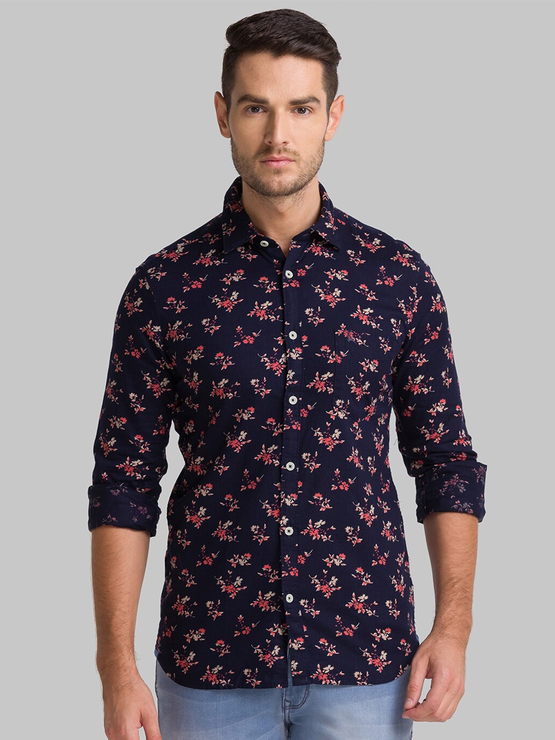 

Parx Men Navy Blue Slim Fit Floral Printed Casual Shirt