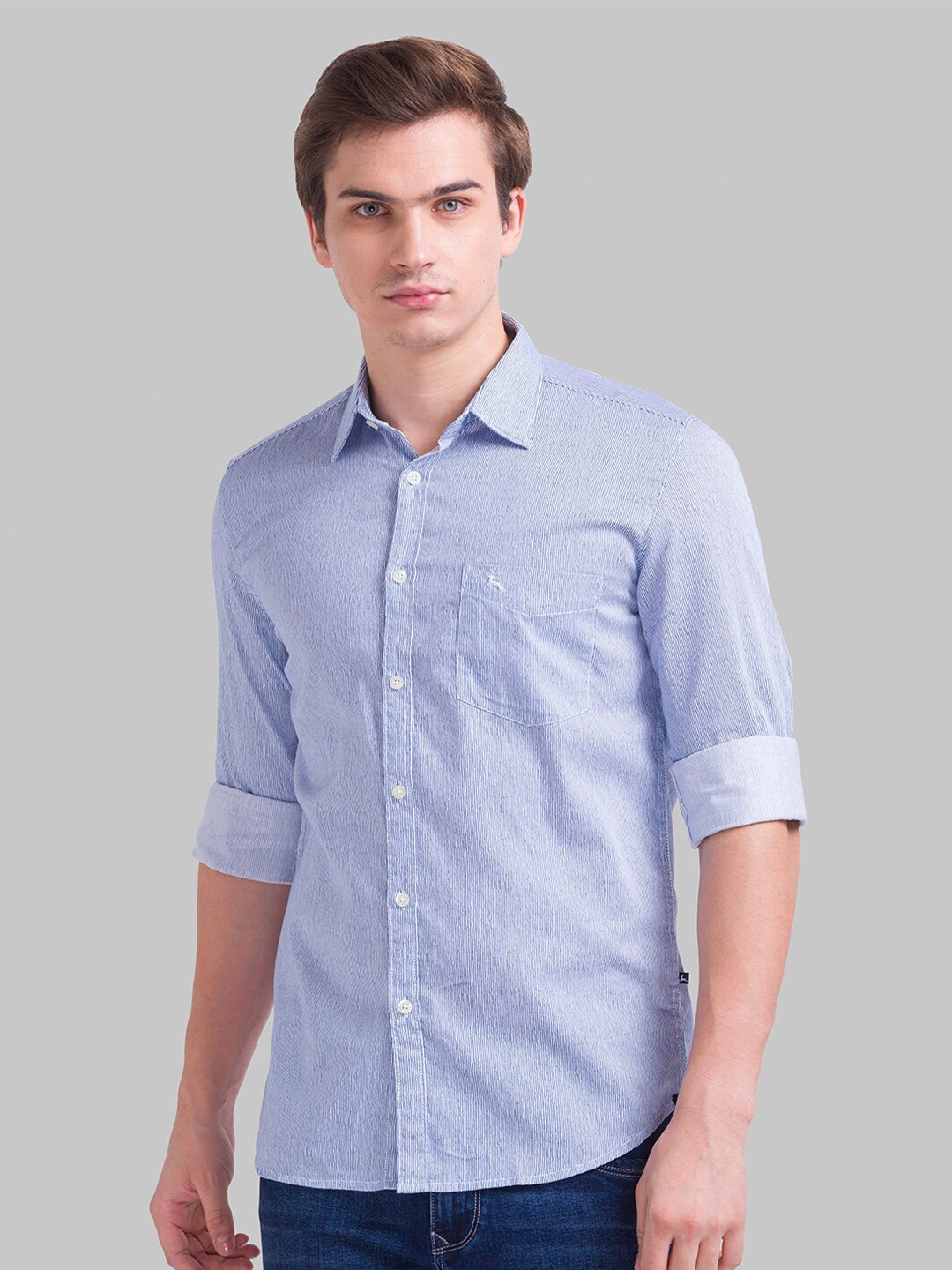

Parx Men Blue Slim Fit Micro Checks Checked Cotton Casual Shirt