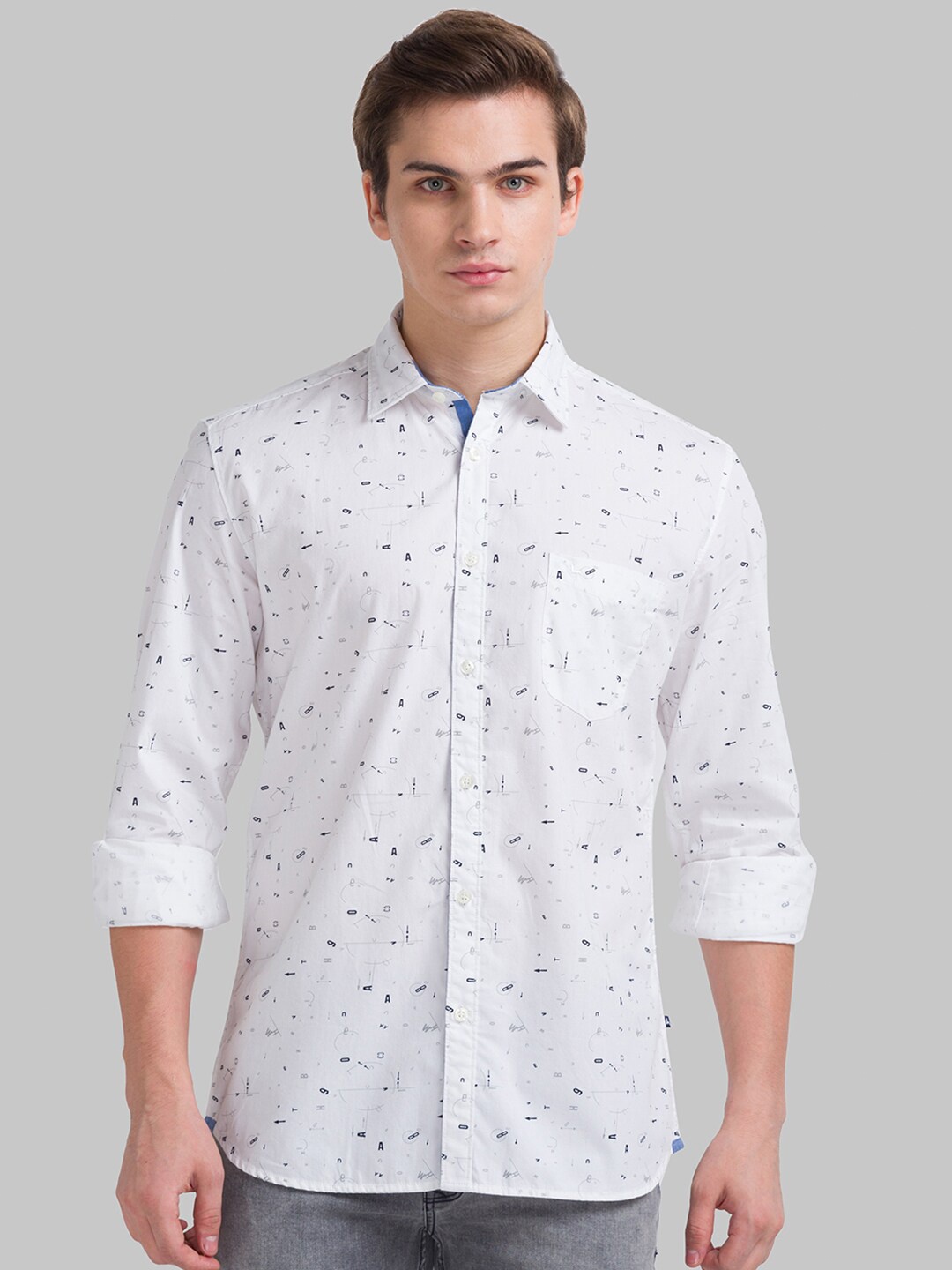 

Parx Men White Slim Fit Printed 100% Cotton Casual Shirt