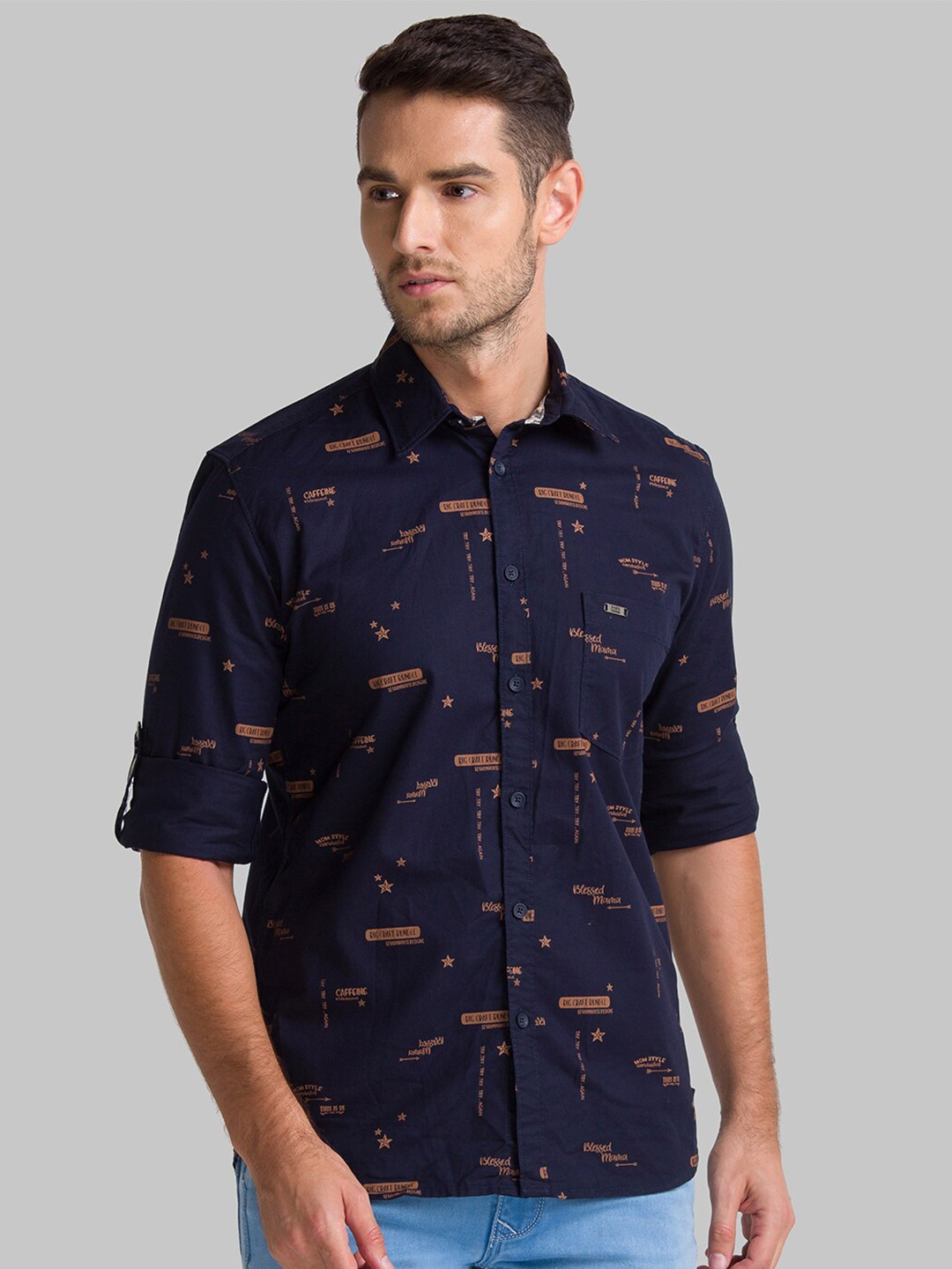 

Parx Men Brown & Blue Slim Fit Printed Casual Shirt