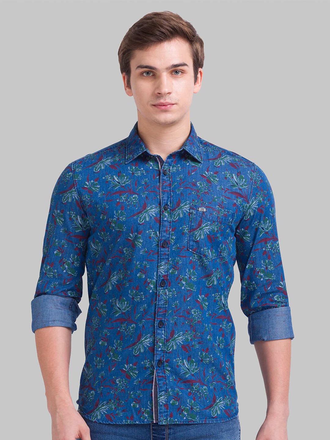 

Parx Men Blue Slim Fit Floral Printed Casual Shirt