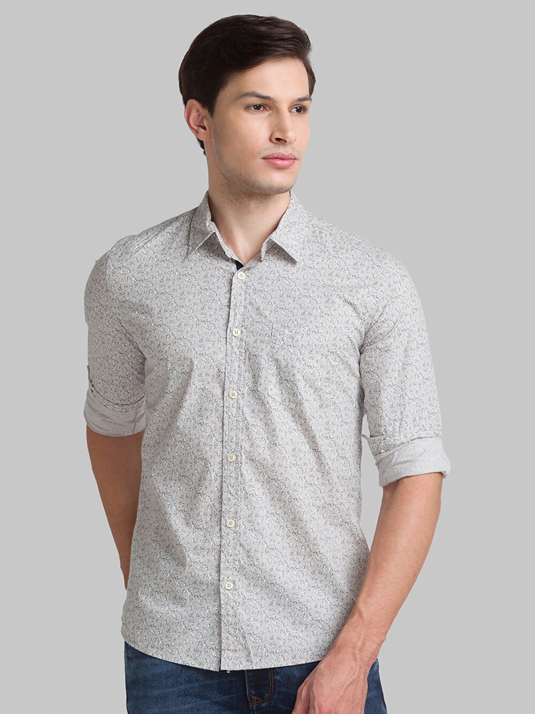 

Parx Men Grey Slim Fit Printed Cotton Casual Shirt