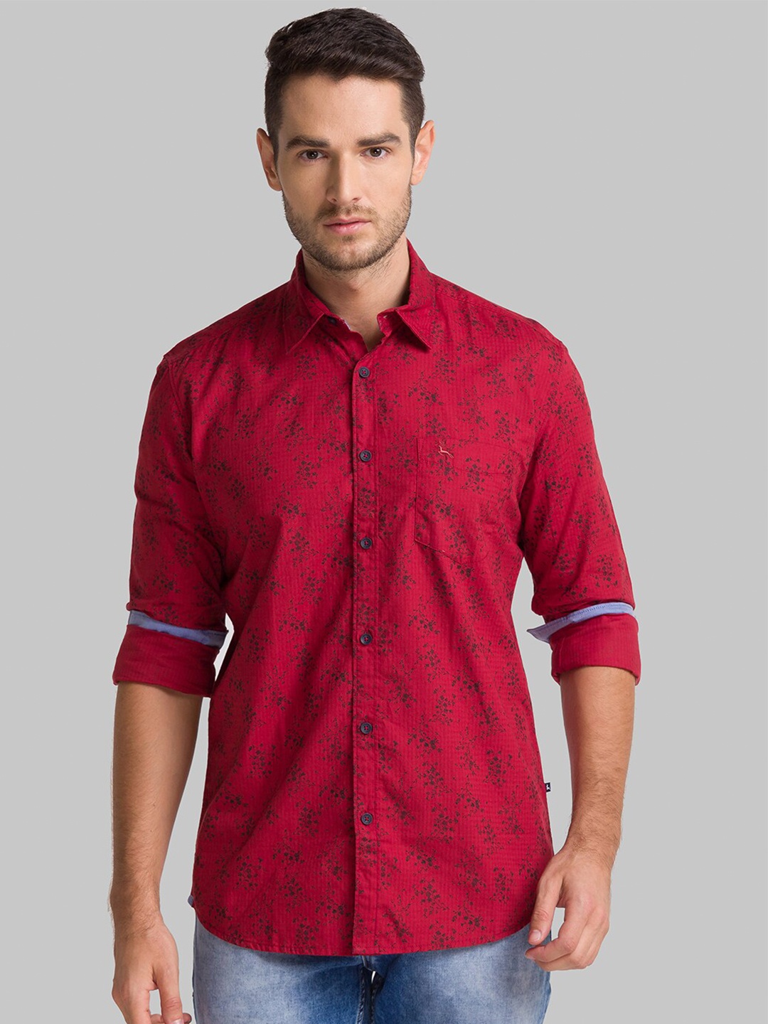

Parx Men Red Slim Fit Floral Printed Casual Shirt