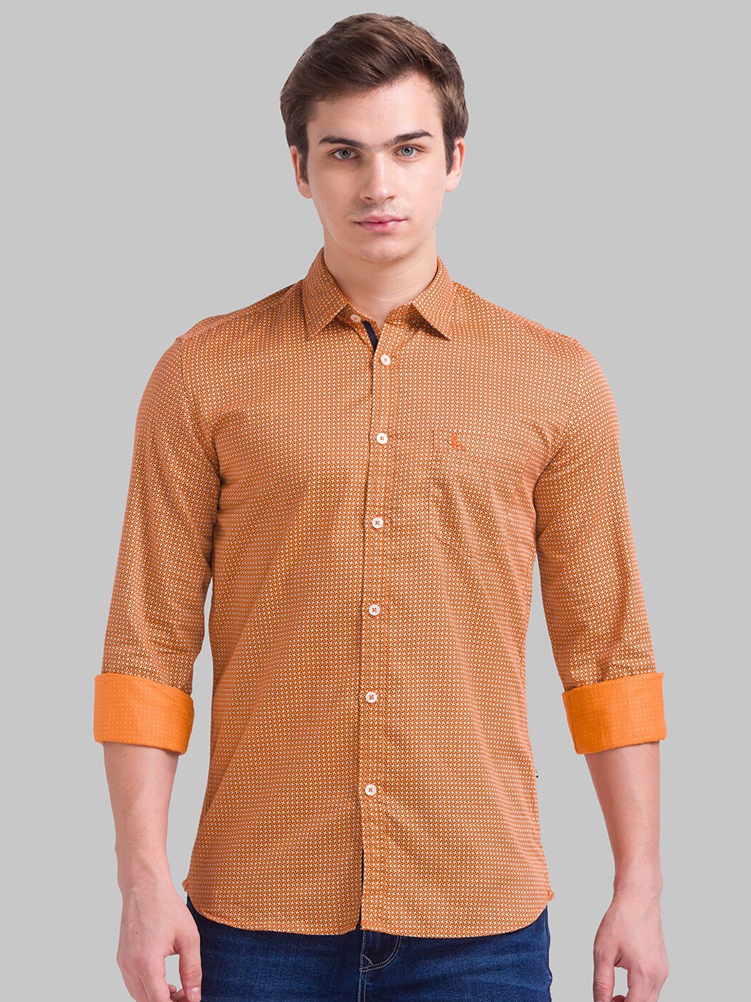 

Parx Men Orange Slim Fit Printed Casual Shirt