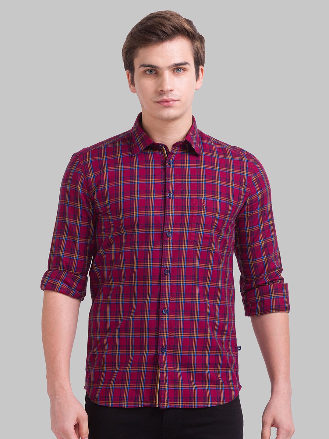 

Parx Men Red Slim Fit Tartan Checks Checked Casual Shirt