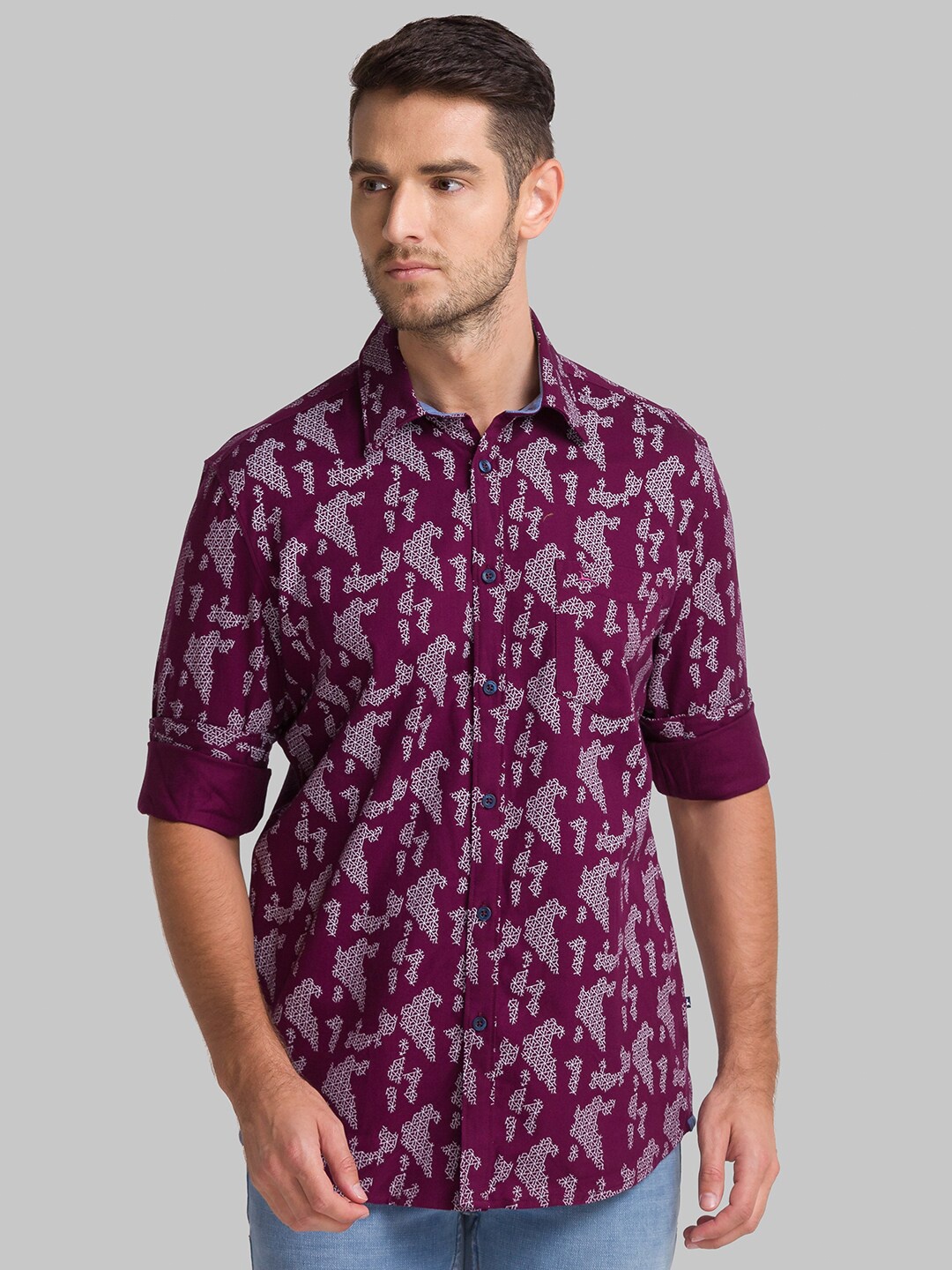 

Parx Men Red Slim Fit Printed Casual Shirt