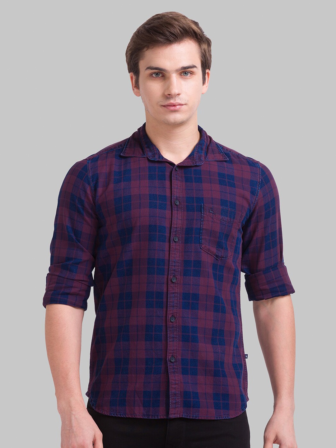 

Parx Men Purple Slim Fit Tartan Checks Checked Casual Shirt