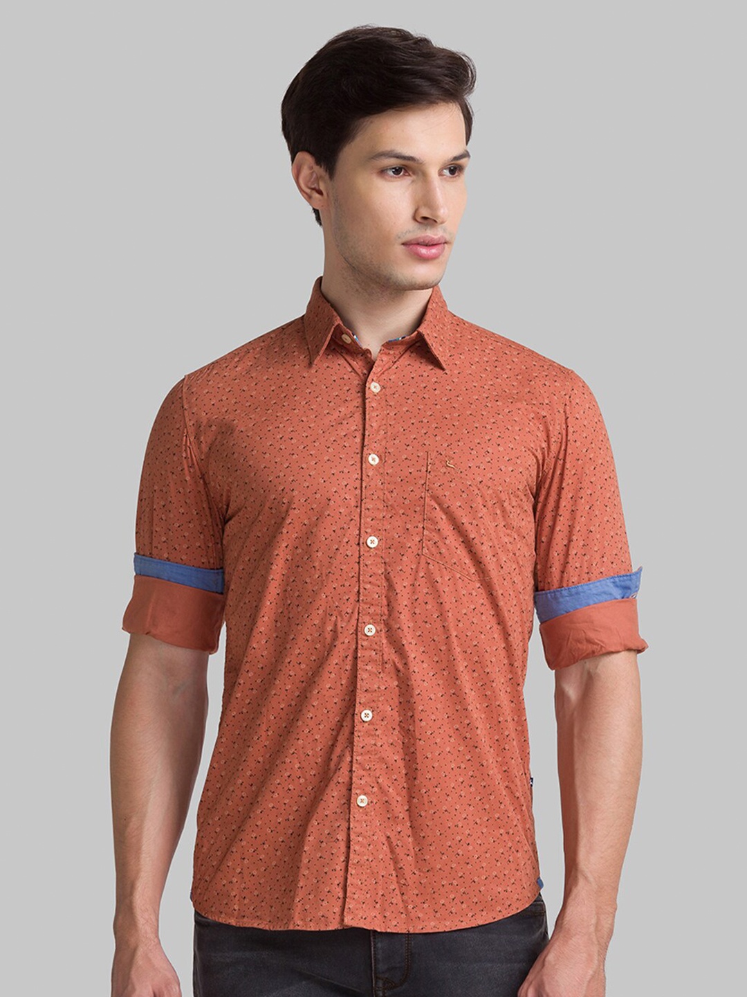 

Parx Men Rust Slim Fit Floral Printed Casual Shirt