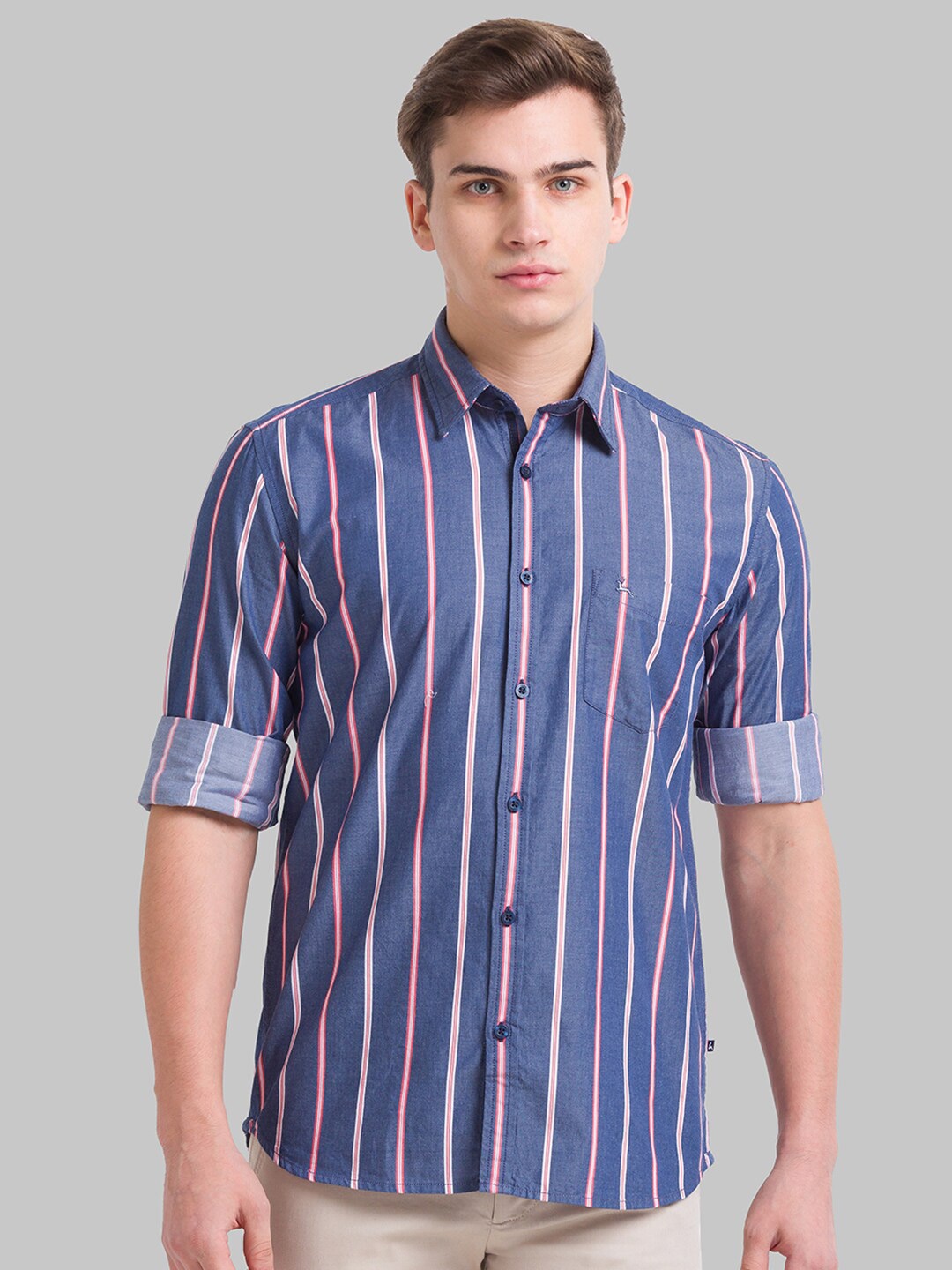 

Parx Men Blue Slim Fit Striped Casual Shirt