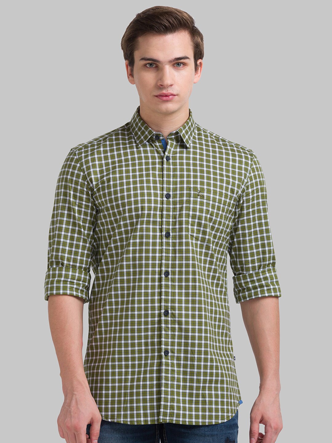 

Parx Men Green Slim Fit Checked Casual Shirt