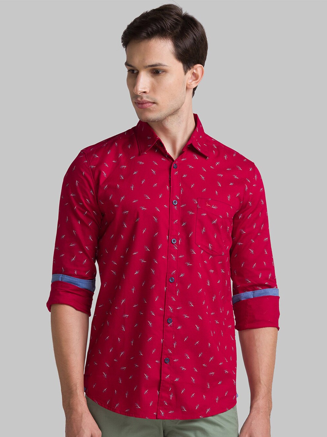 

Parx Men Red Slim Fit Printed Cotton Casual Shirt