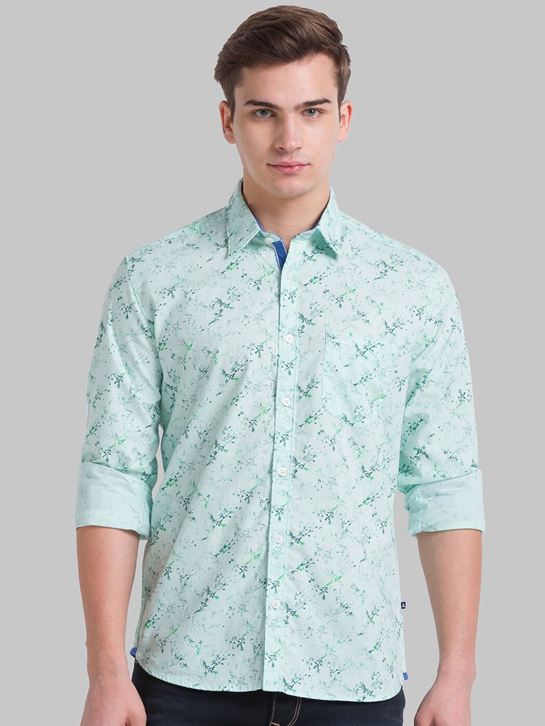 

Parx Men Sea Green Slim Fit Floral Printed Casual Shirt