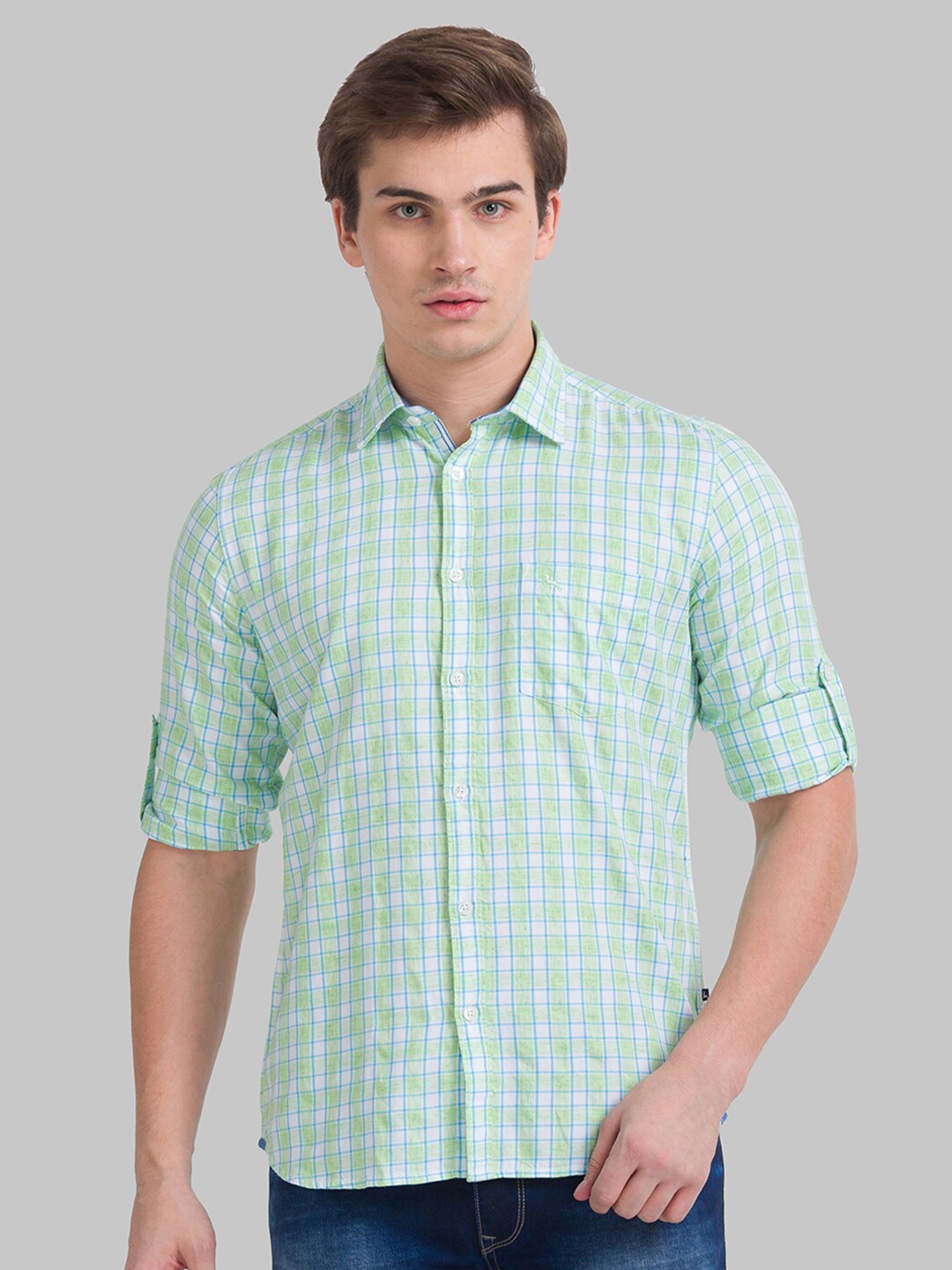 

Parx Men Green Slim Fit Tartan Checks Checked Casual Shirt