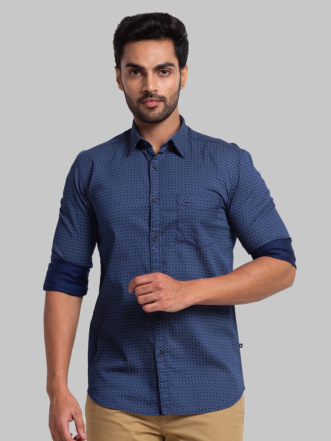

Parx Men Blue Slim Fit Printed Cotton Casual Shirt