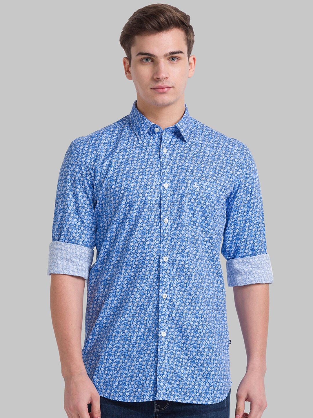 

Parx Men Blue Slim Fit Floral Printed Casual Shirt