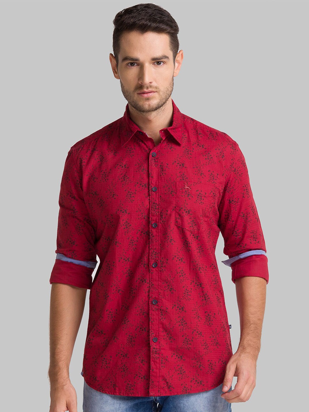 

Parx Men Red Slim Fit Floral Cotton Printed Casual Shirt