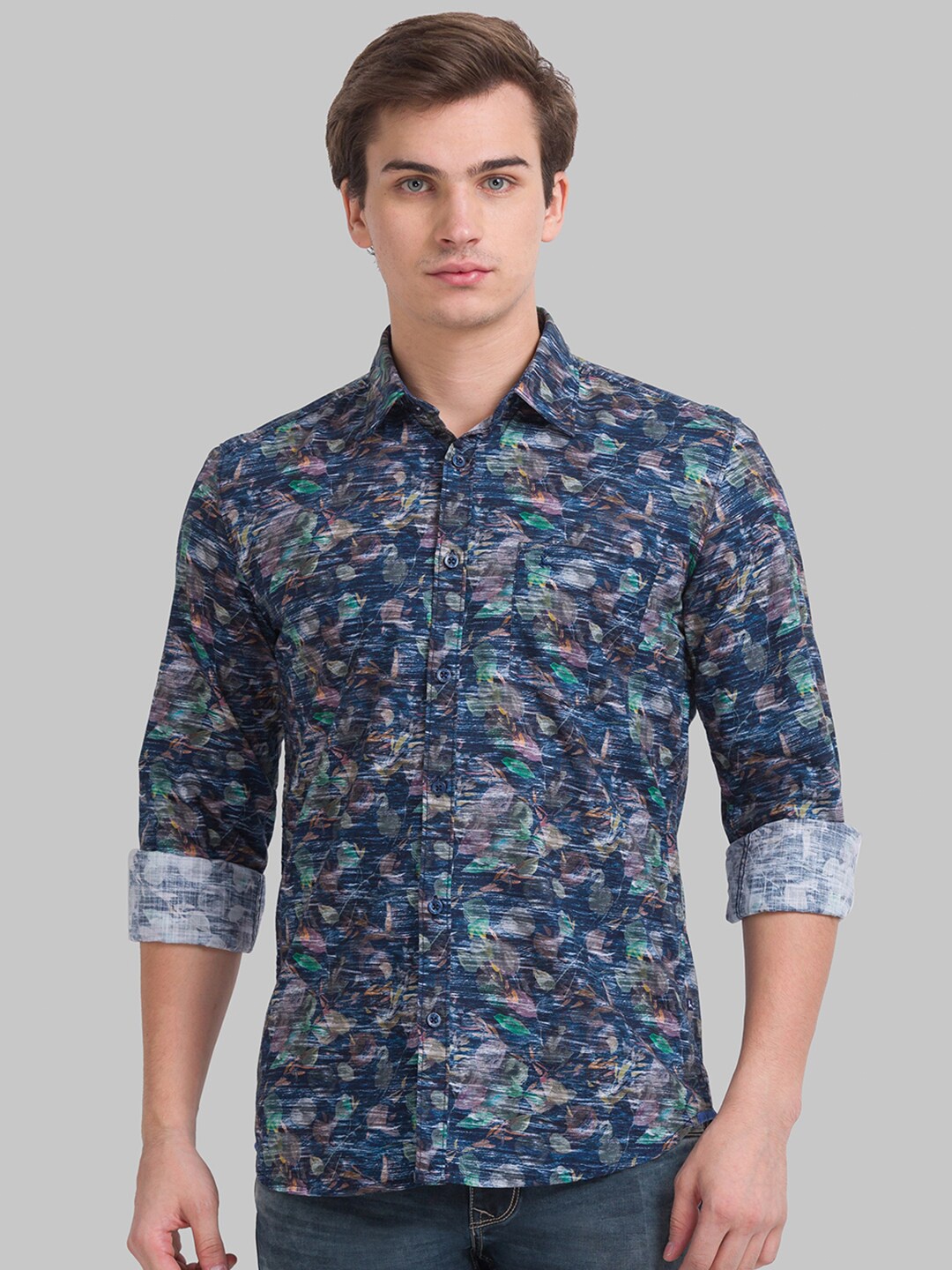 

Parx Men Blue Slim Fit Floral Printed Casual Shirt