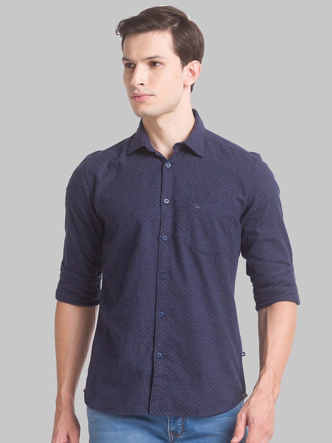 

Parx Men Blue Slim Fit Printed Cotton Casual Shirt