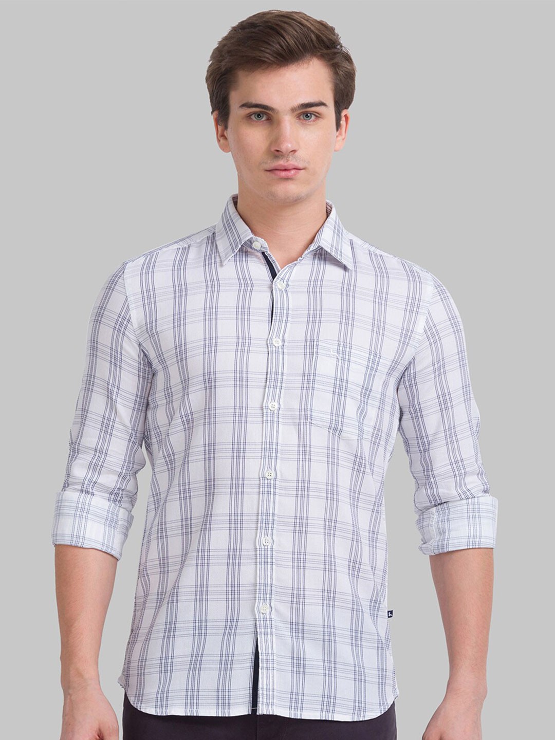 

Parx Men White Slim Fit Tartan Checks Checked Casual Shirt