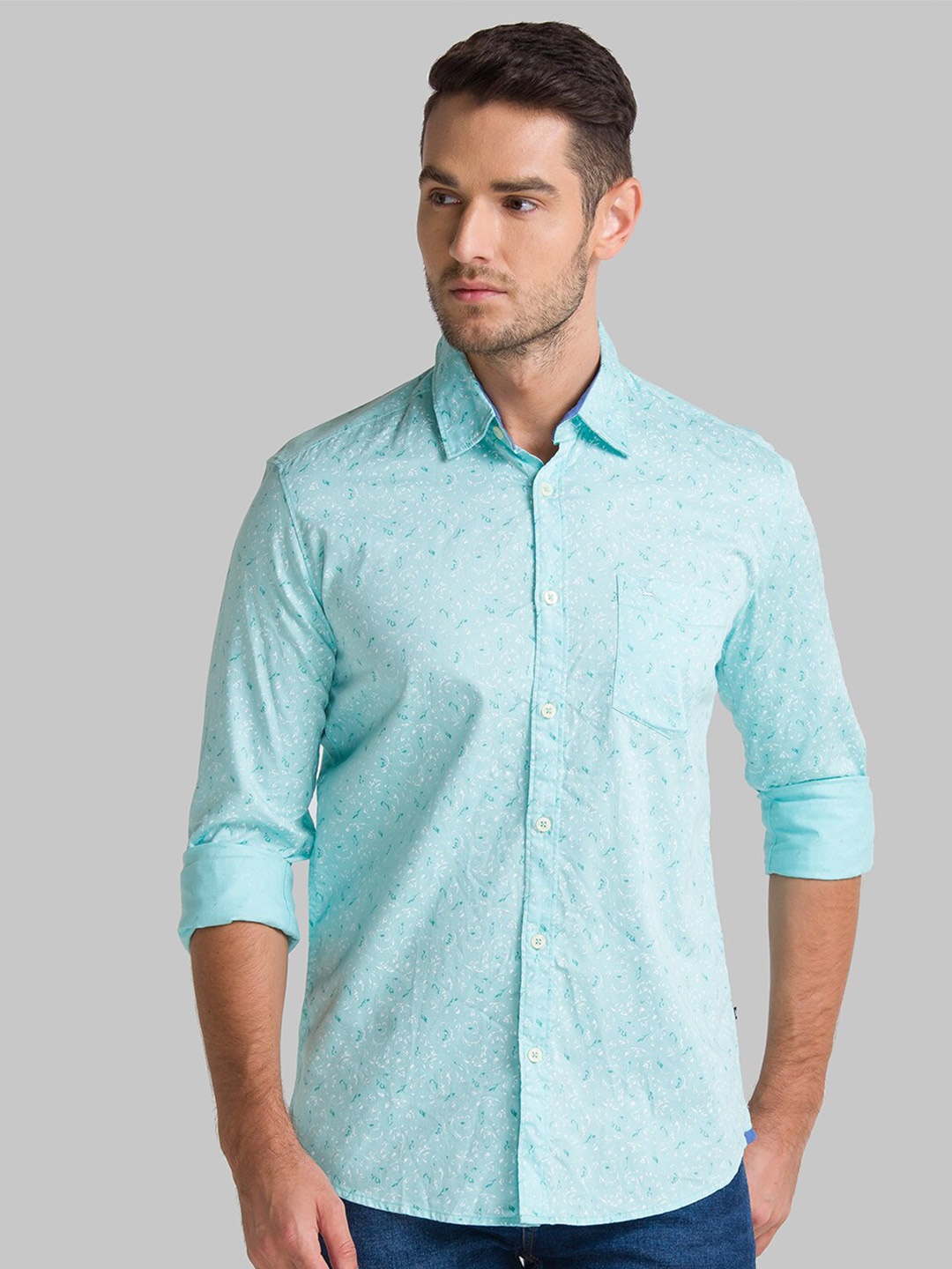 

Parx Men Green Slim Fit Floral Printed Pure Cotton Casual Shirt