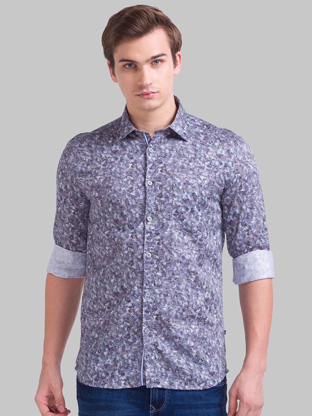 

Parx Men Grey Slim Fit Floral Printed Casual Shirt