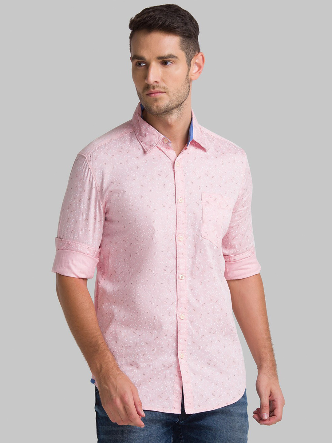 

Parx Men Red Slim Fit Floral Printed Pure Linen Casual Shirt