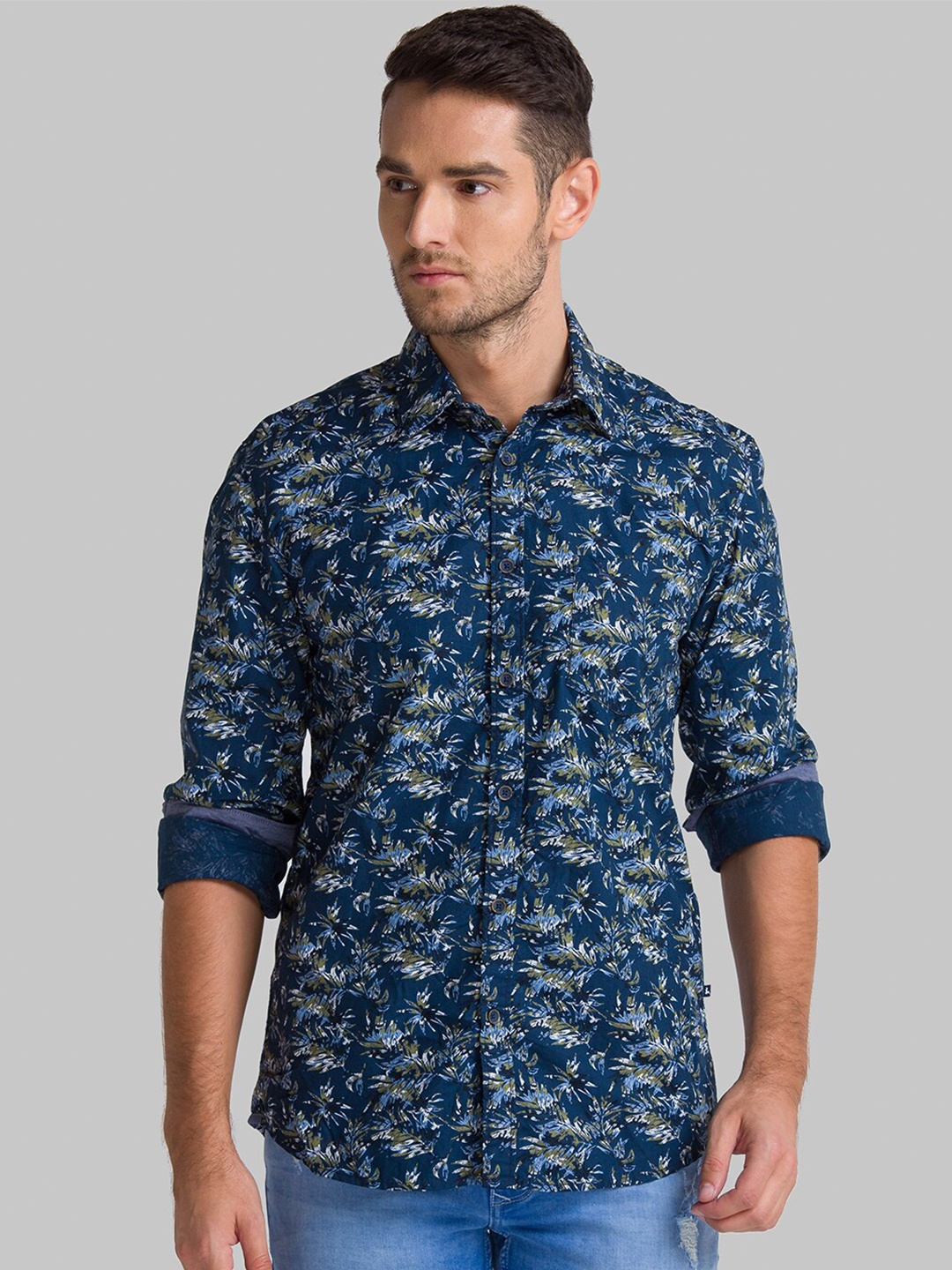 

Parx Men Blue Slim Fit Floral Printed Casual Shirt