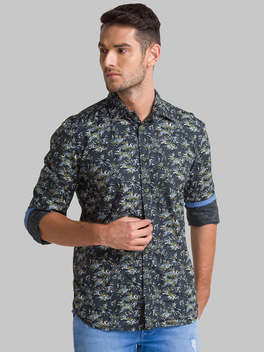 

Parx Men Green Slim Fit Floral Cotton Printed Casual Shirt