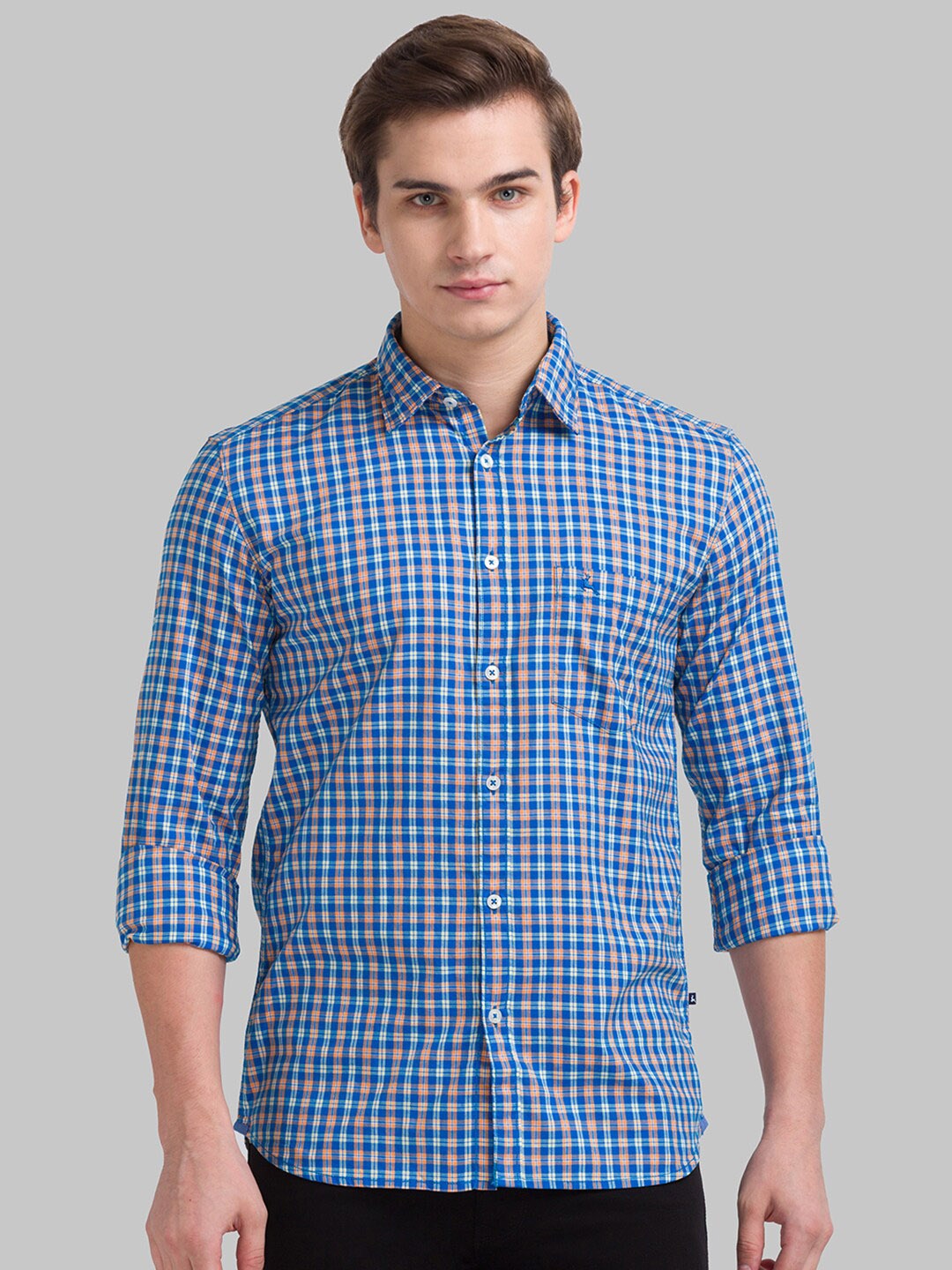 

Parx Men Blue Slim Fit Gingham Checks Checked Casual Shirt