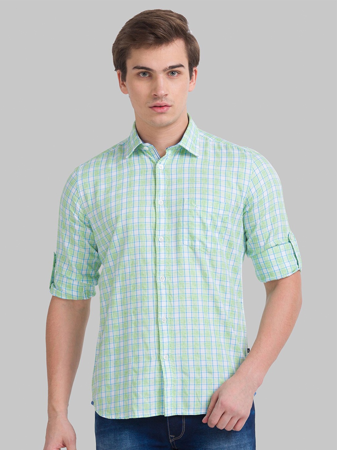 

Parx Men Green Slim Fit Tartan Checks Checked Casual Shirt