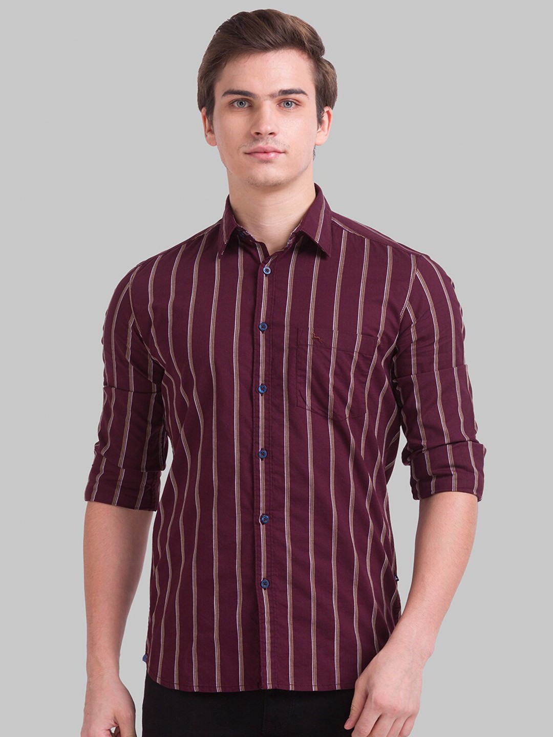 

Parx Men Red Slim Fit Striped Cotton Casual Shirt