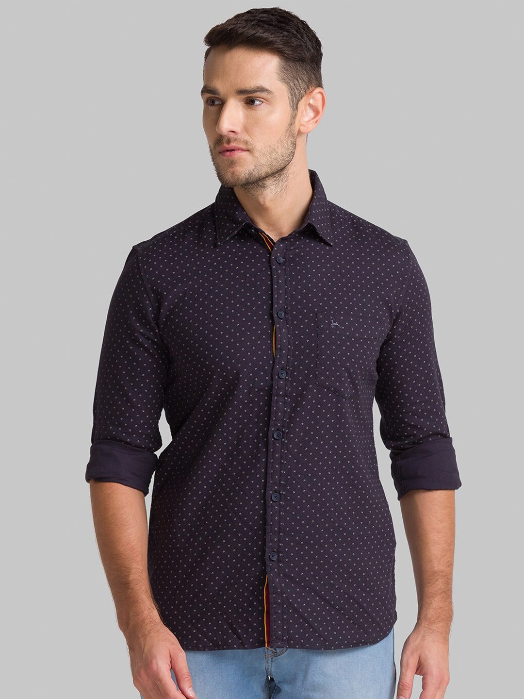 

Parx Men Black Slim Fit Printed Casual Shirt