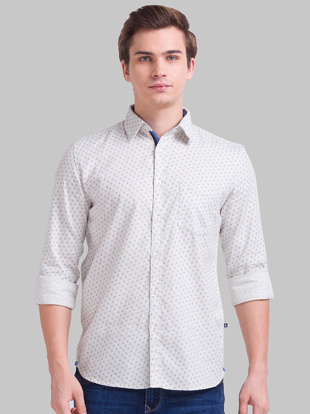 

Parx Men Beige Slim Fit Printed Cotton Casual Shirt