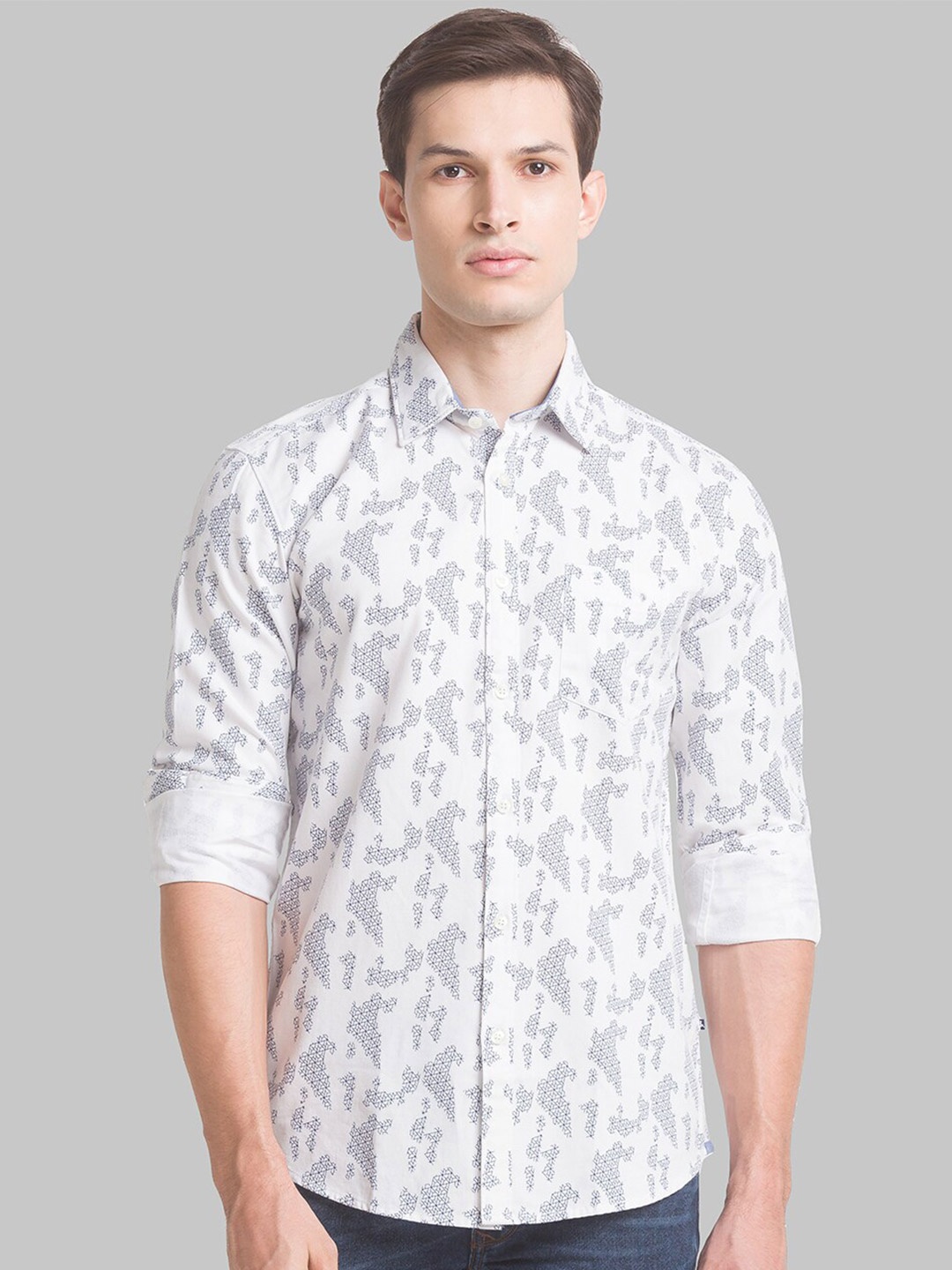 

Parx Men White Slim Fit Printed Pure Cotton Casual Shirt