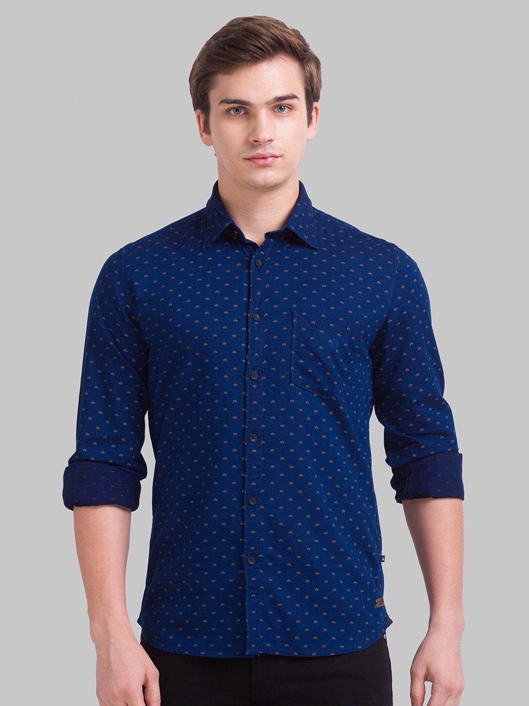 

Parx Men Blue Slim Fit Printed Cotton Casual Shirt
