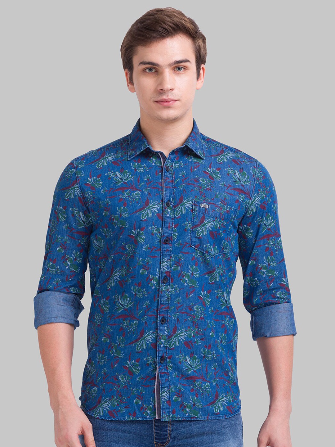 

Parx Men Blue Slim Fit Floral Printed Casual Shirt