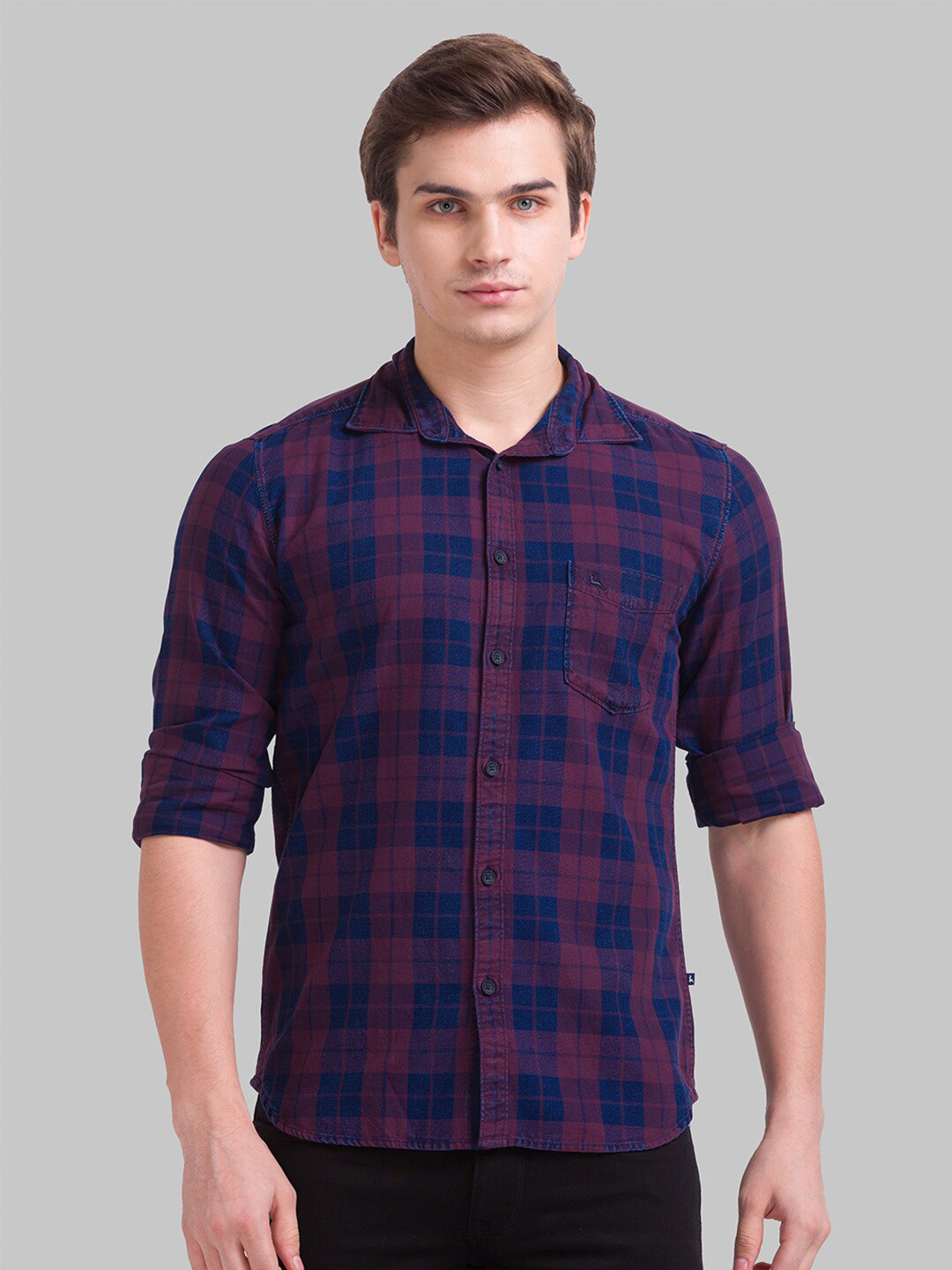 

Parx Men Purple Slim Fit Tartan Checks Checked Casual Shirt