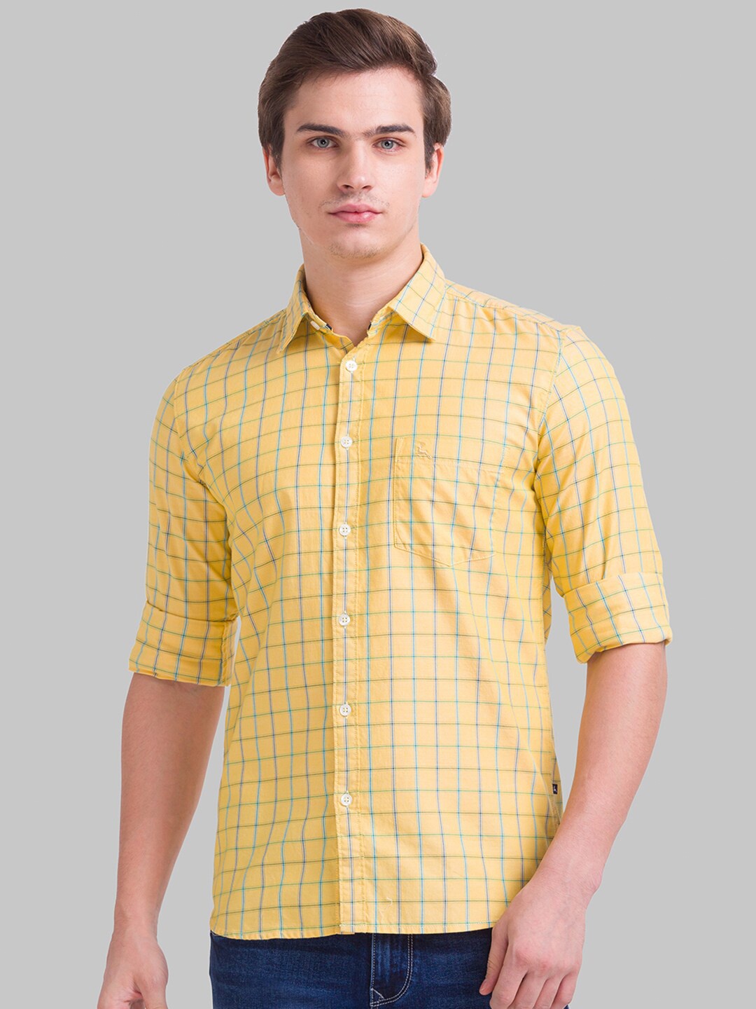 

Parx Men Yellow Slim Fit Checked Casual Shirt