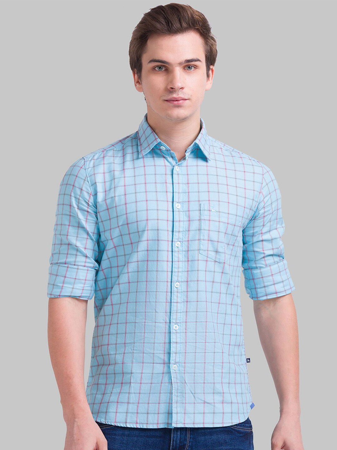 

Parx Men Blue Slim Fit Checked Casual Shirt