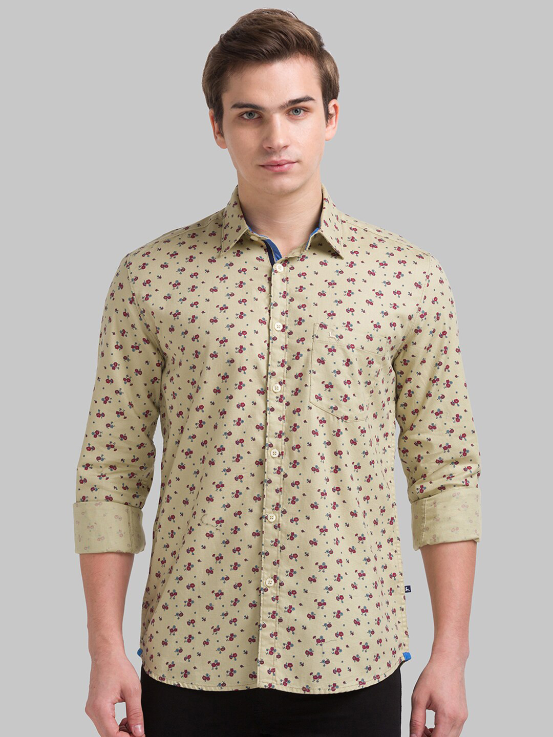 

Parx Men Beige Slim Fit Floral Printed Cotton Casual Shirt