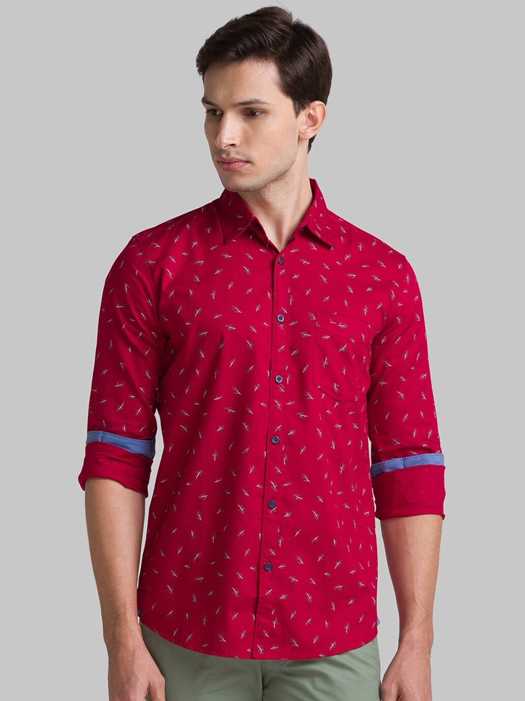 

Parx Men Red Slim Fit Floral Printed Casual Shirt