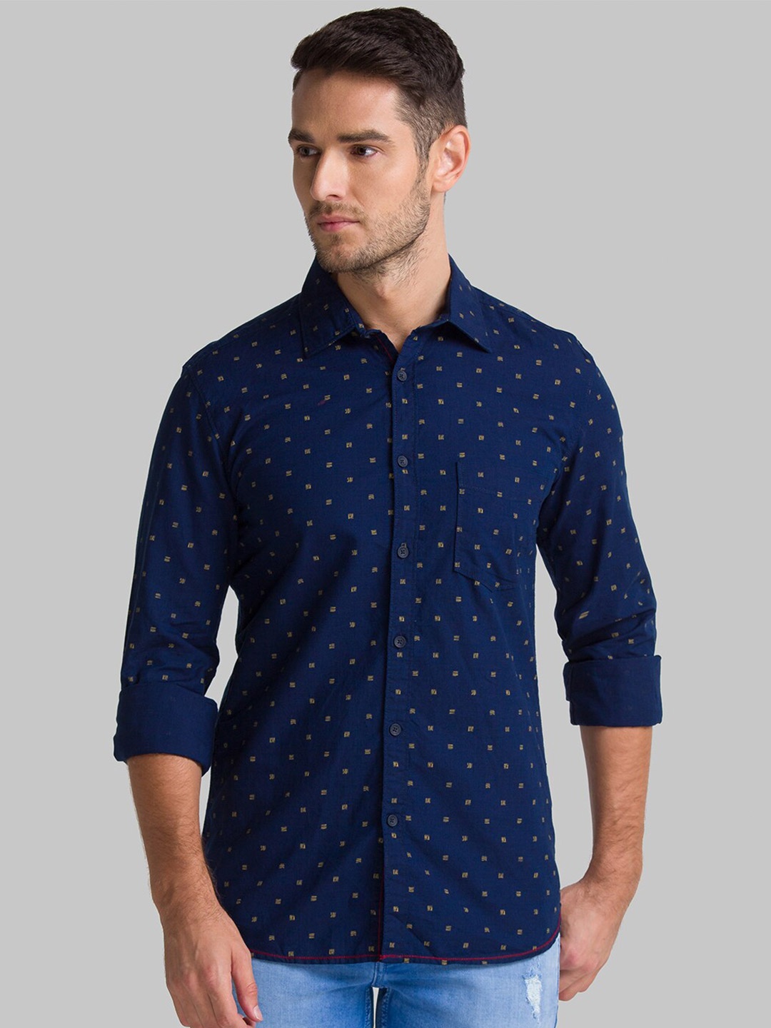 

Parx Men Blue Slim Fit Printed Casual Shirt